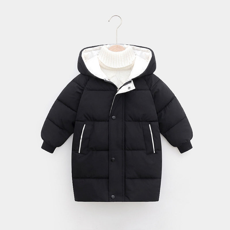 Boys Black Solid Puffer Hooded Down Jacket Coats & Jackets
