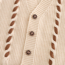 Boys Off White Self-Design Cardigan With Shirt and Pants Set Sets