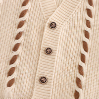 Boys Off White Self-Design Cardigan With Shirt and Pants Set Sets