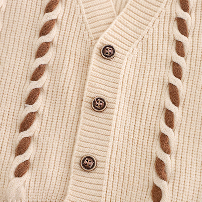 Boys Off White Self-Design Cardigan With Shirt and Pants Set Sets
