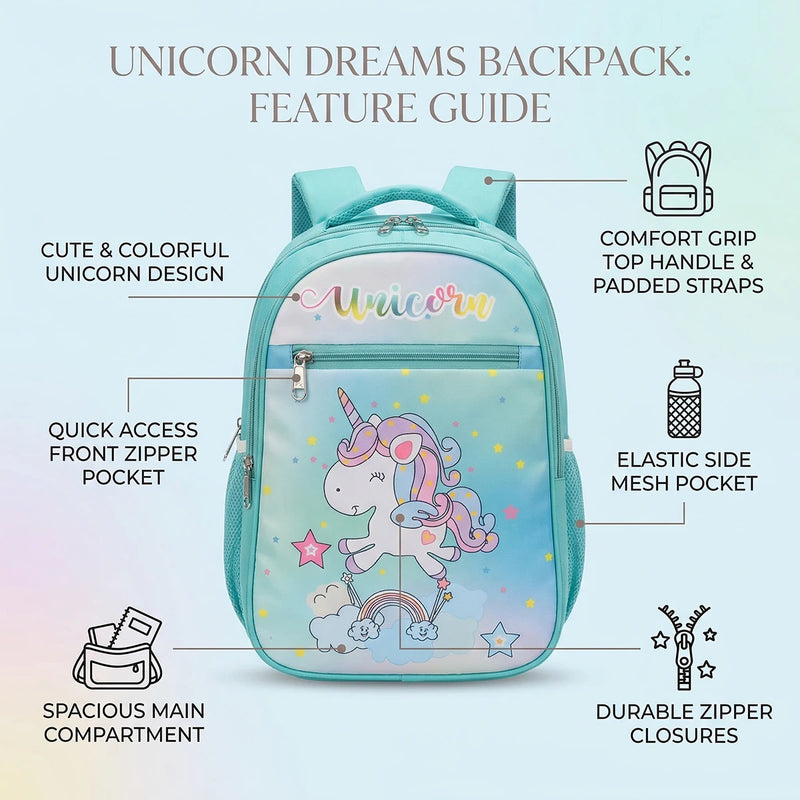 Girls Sea Green Unicorn Print School Backpack Trending Accessories