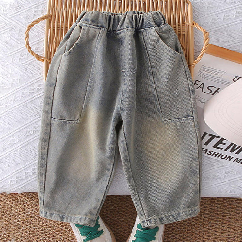 Boys Blue Light Wash Denim Vest With Shirt And Denim Trousers Sets 3 pc. Sets