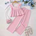 Girls Pink Stripes Sleeveless Peplum Top With Pants Set Sets Pink 7-8 Y