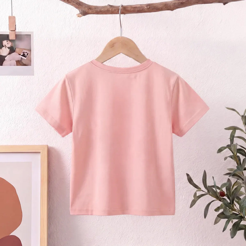 Girls Pink Short Sleeve Floral Print T-Shirt Tshirts