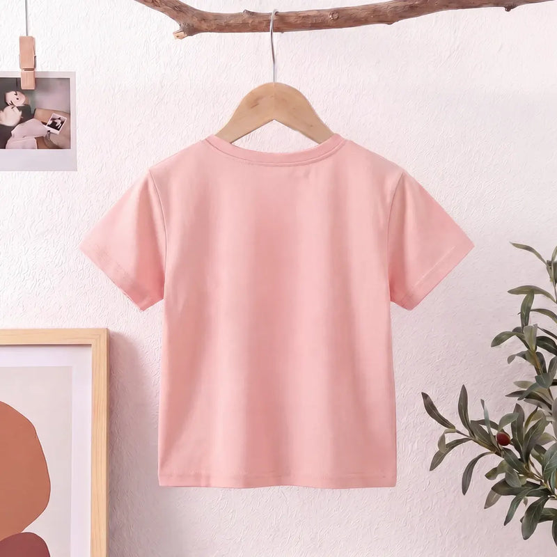 Girls Pink Short Sleeve Floral Print T-Shirt Tshirts