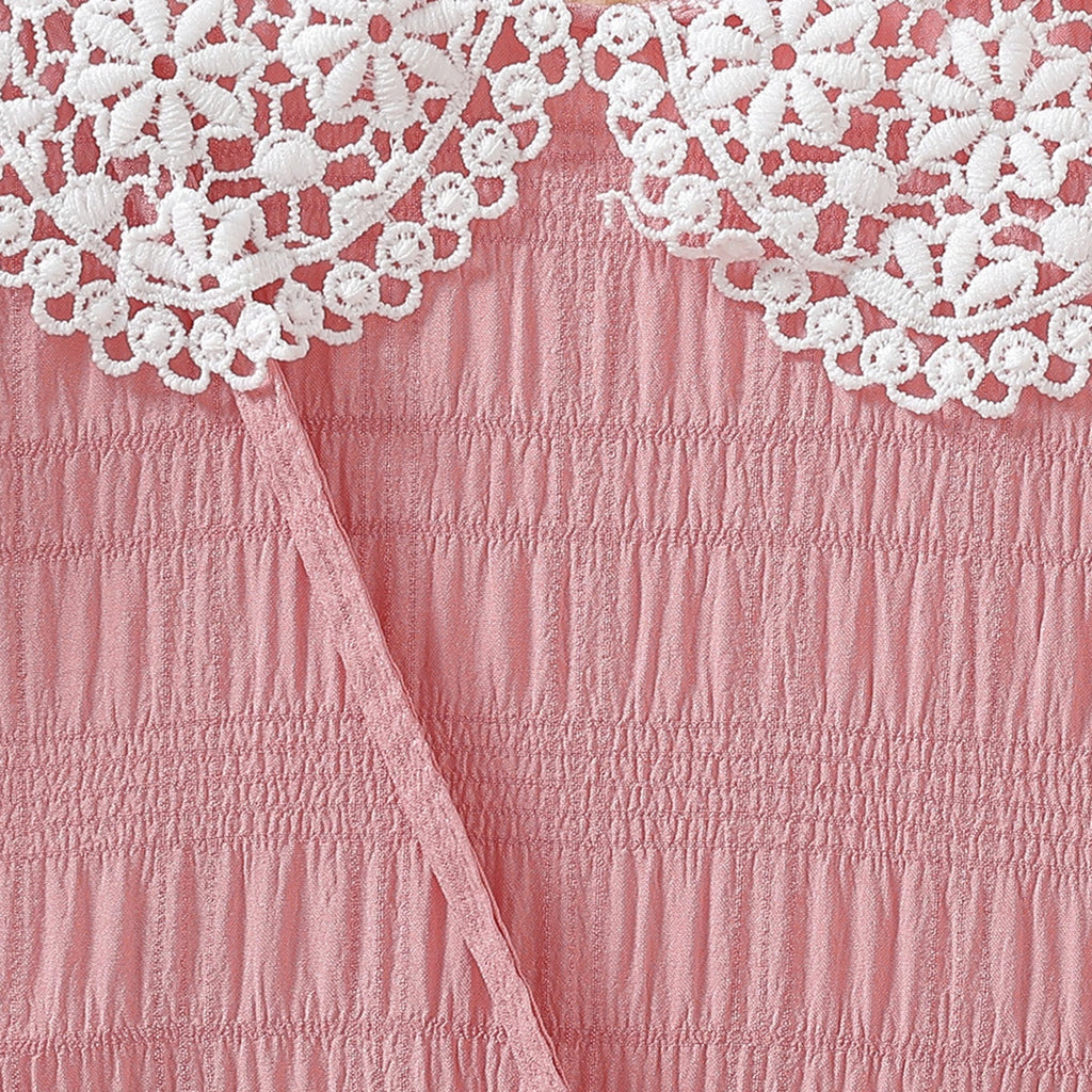 Girls Pink Textured Puff Sleeve Fit & Flare Dress Casual Dresses