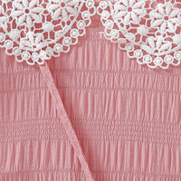 Girls Pink Textured Puff Sleeve Fit & Flare Dress Casual Dresses