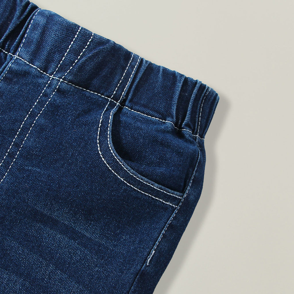 Girls Blue Solid Bow Flared Denim Pants Jeans