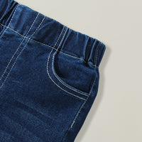 Girls Blue Solid Bow Flared Denim Pants Jeans