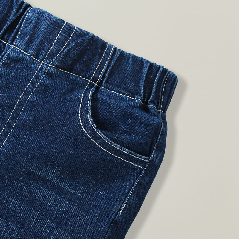 Girls Blue Solid Bow Flared Denim Pants Jeans