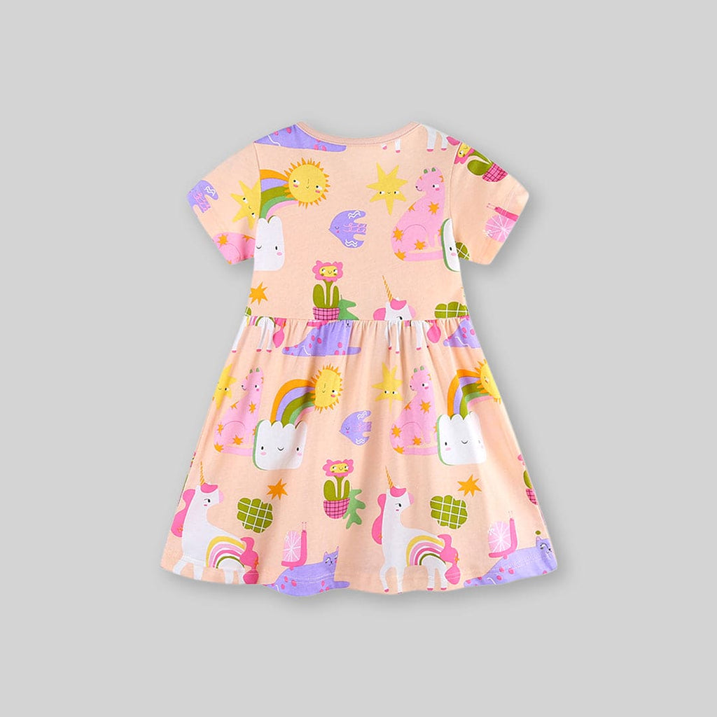 Girls Cartoon Graphic Short Sleeve Fit & Flare Dress Casual Dresses   