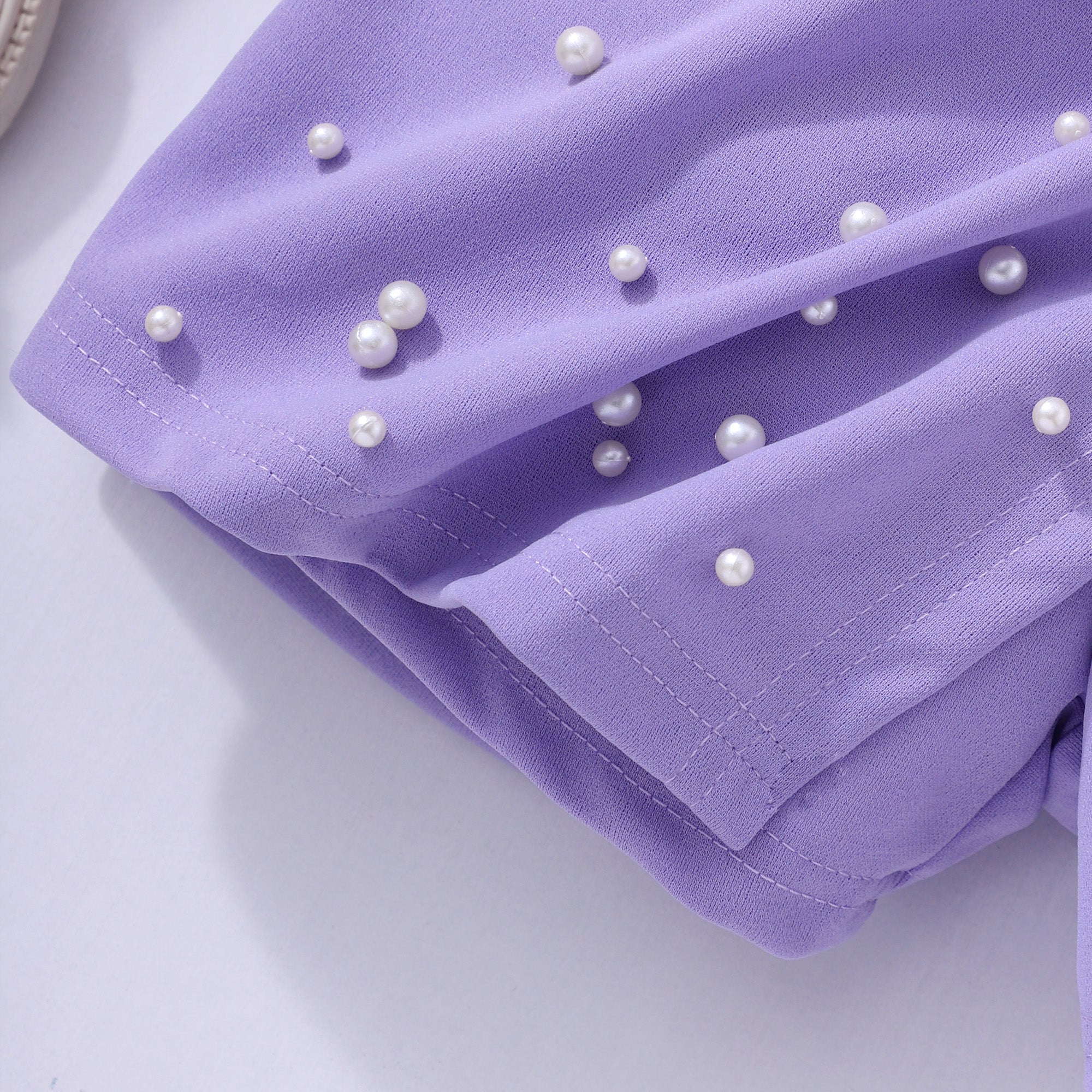 Girls Short Sleeve T-Shirt With Purple Beaded Shorts Set 2 pc. Sets