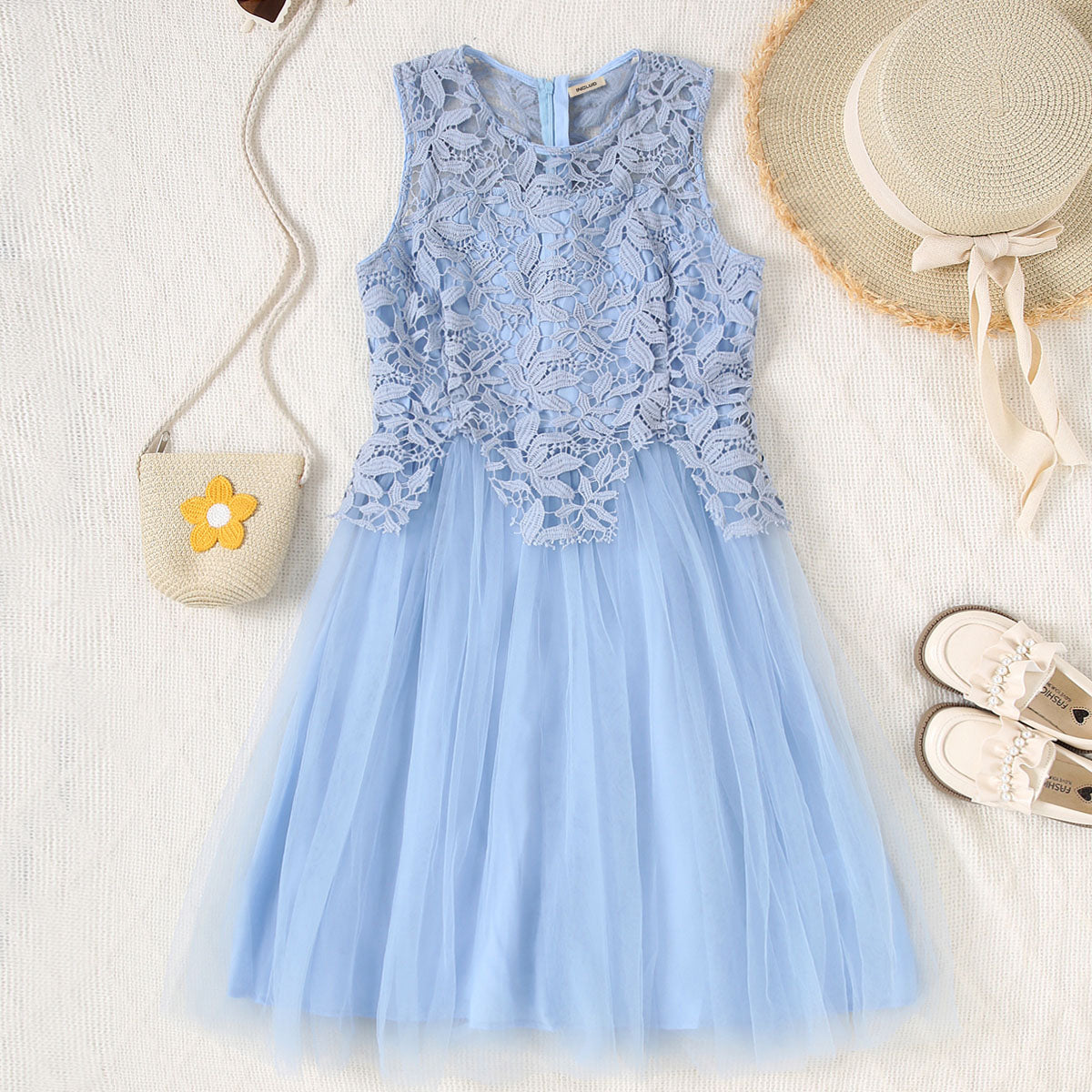 Girls Light Blue Sleeveless Round Necked Casual Dress Casual Dresses Light Blue 12-13 Y