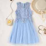Girls Light Blue Sleeveless Round Necked Casual Dress