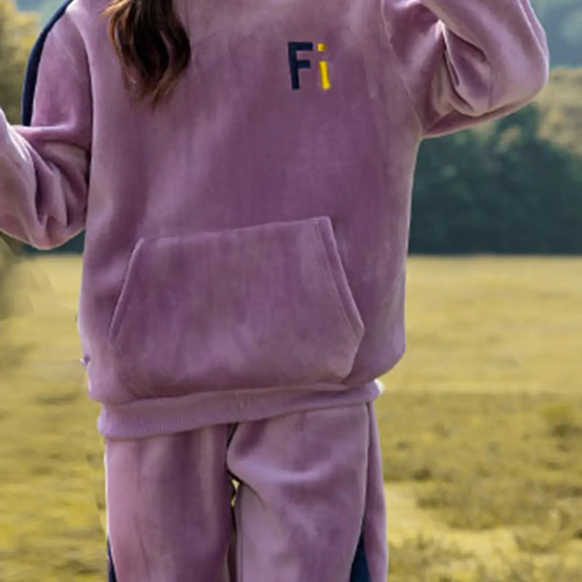 Girls Purple Fi Letters Printed Sweatshirt With Hooded Vest & Jogger Co-ord Sets Sets