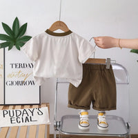 Boys Brown Robot Embroidered T-Shirt With Shorts Sets Sets
