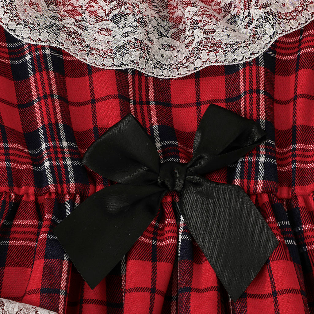 Girls Red Long Sleeve Checked Fit & Flare Winter Casual Dresses Casual Dresses