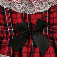 Girls Red Long Sleeve Checked Fit & Flare Winter Casual Dresses Casual Dresses