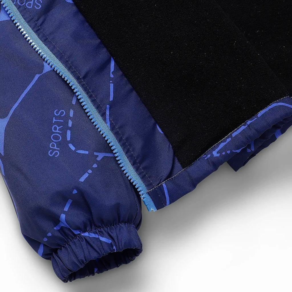 Boys Navy Blue Abstract Printed Hooded Zipper Jacket Coats & Jackets