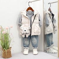 Boys Beige Hooded Sleeveless Puffer Vest With Patch Pockets Coats & Jackets Beige 2-3 Y