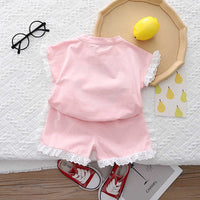 Girls Heart Print Short Sleeve T-Shirt With Shorts Set 2 pc. Sets   