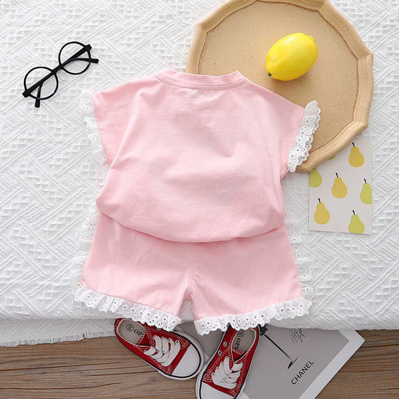 Girls Heart Print Short Sleeve T-Shirt With Shorts Set 2 pc. Sets   