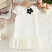 Girls White Cap Sleeves A-line Dress With Ruffled Hem Party Dresses White 2-3 Y