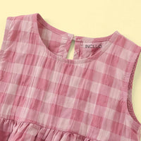 Girls Pink Checked Sleeveless Layered Top With Pants Sets 2 pc. Sets