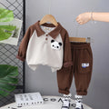Boys Dark Brown 3D Panda Face Applique Polo Sweatshirt With Jogger Sets Sets Dark Brown 1-2 Y