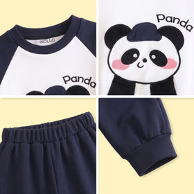 Boys Navy Blue Panda Applique Sweatshirt With Pants Sets 2 pc. Sets