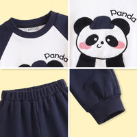 Boys Navy Blue Panda Applique Sweatshirt With Pants Sets 2 pc. Sets