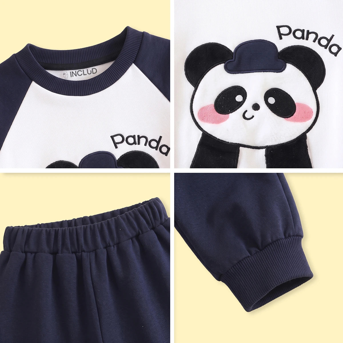Boys Navy Blue Panda Applique Sweatshirt With Pants Sets 2 pc. Sets
