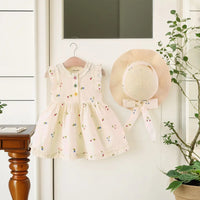 Girls Cream Cherry Printed Sleeveless Fit & Flare Dress Casual Dresses Cream 1-2 Y