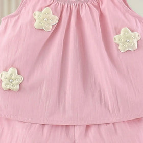 Girls Pink Flower Applique Ruffle Top With Elasticated Shorts Sets 2 pc. Sets