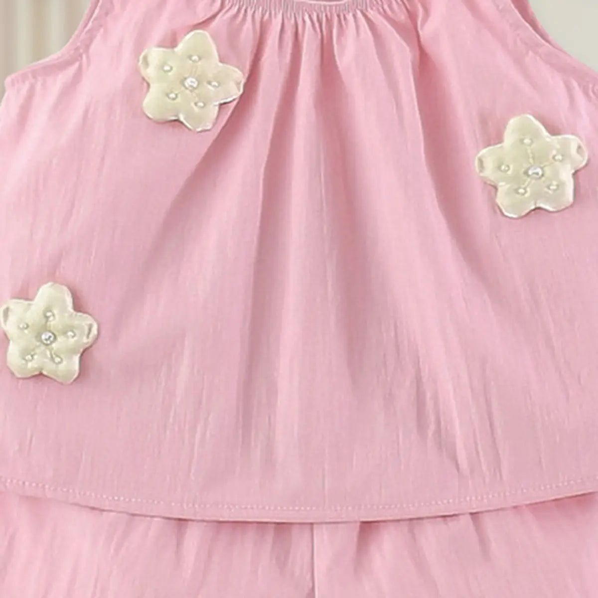 Girls Pink Flower Applique Ruffle Top With Elasticated Shorts Sets 2 pc. Sets