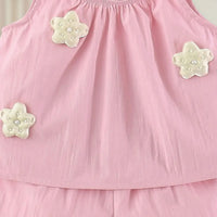 Girls Pink Flower Applique Ruffle Top With Elasticated Shorts Sets 2 pc. Sets