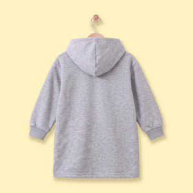 Girls Grey Typographic Hooded T-Shirt Dress Casual Dresses