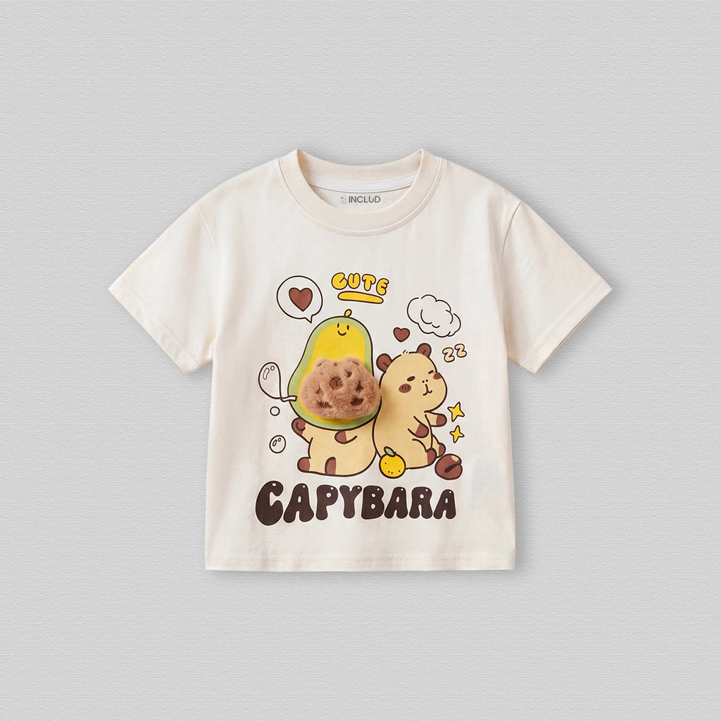 Boys Cream Short Sleeve Capybara Graphic Print T-Shirt Tshirts Cream 1-2 Y