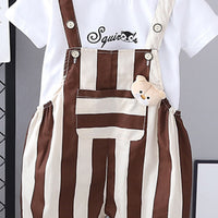 Boys Short Sleeves T-Shirt With Brown Vertical Striped Dungaree Set 2 pc. Sets