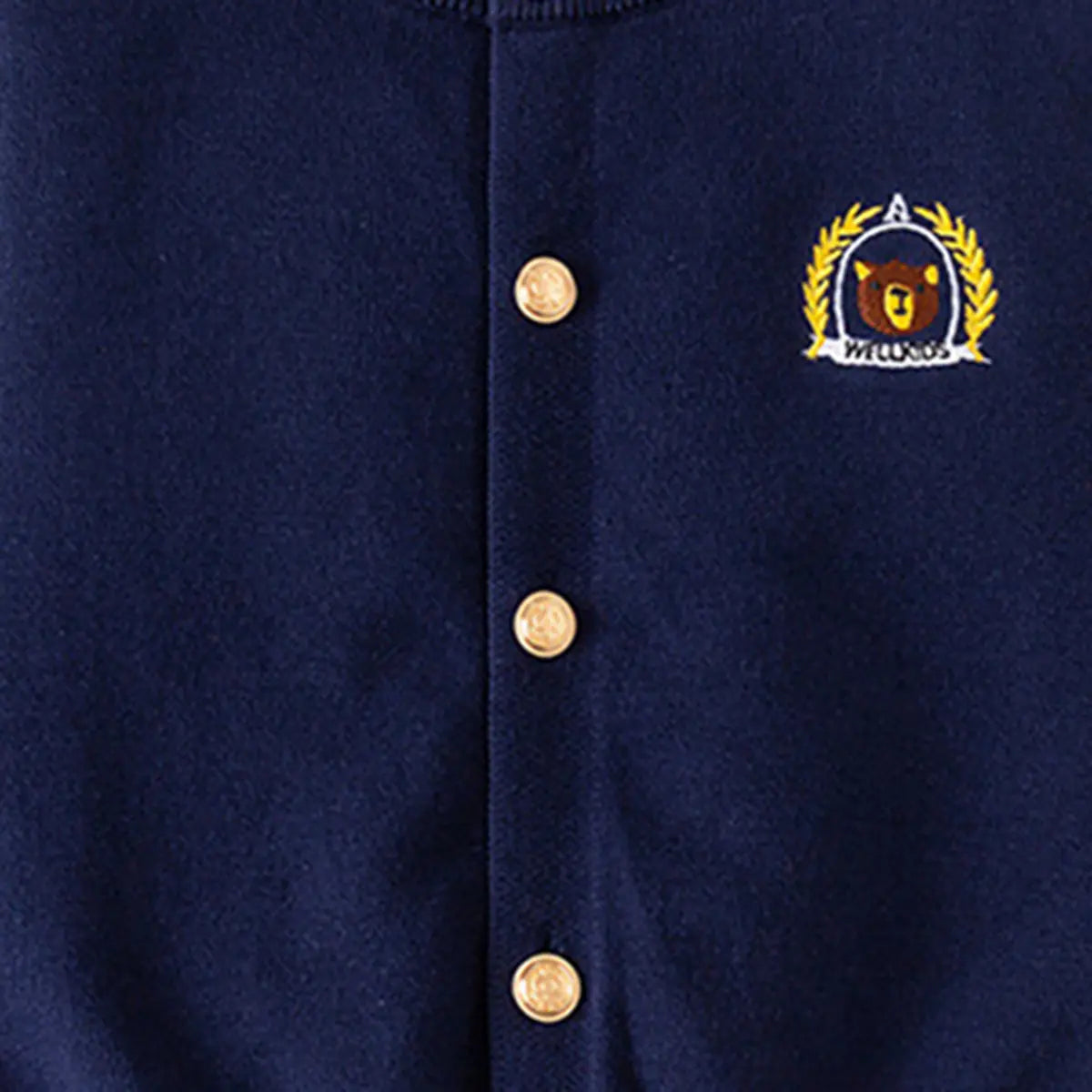 Girls Navy Blue Bear Face Embroidered Button Down Knitted Cardigan Sweaters & Cardigans