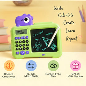 2-in-1 Dinosaur Calculator & LCD Writing Tablet - Math Learning & Drawing Board with Stylus, Green Trending Accessories