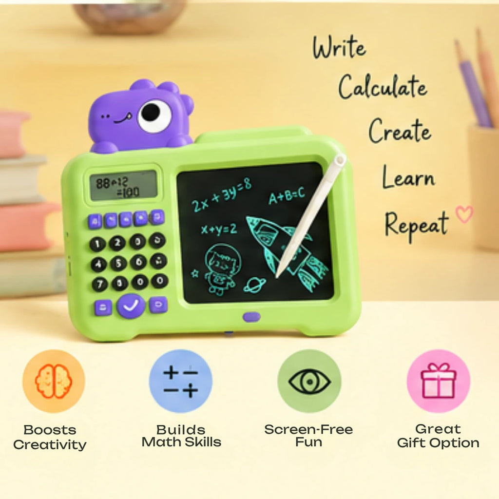 2-in-1 Dinosaur Calculator & LCD Writing Tablet - Math Learning & Drawing Board with Stylus, Green Trending Accessories