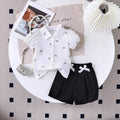 Girls White Bow Print Puff Sleeve Shirt With Elasticated Shorts Sets 2 pc. Sets White 2-3 Y