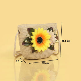 Girls Beige Sunflower Applique Sling Bag Sling Bags