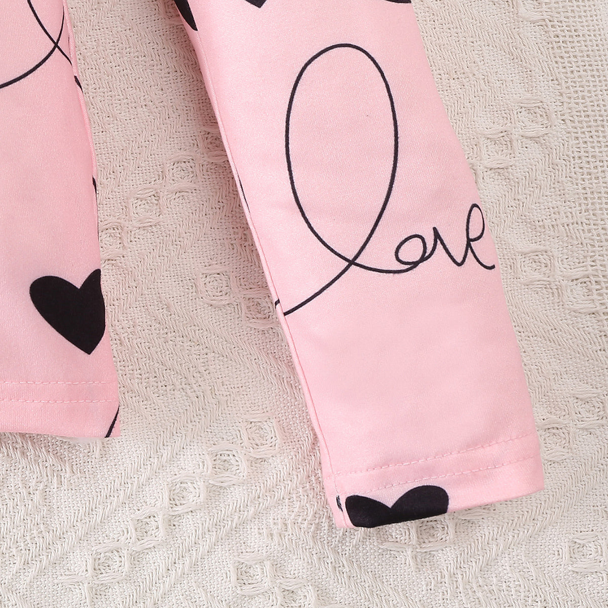 Girls Light Pink Heart Print Long Sleeves Top With Skirt Set 2 pc. Sets