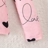 Girls Light Pink Heart Print Long Sleeves Top With Skirt Set 2 pc. Sets