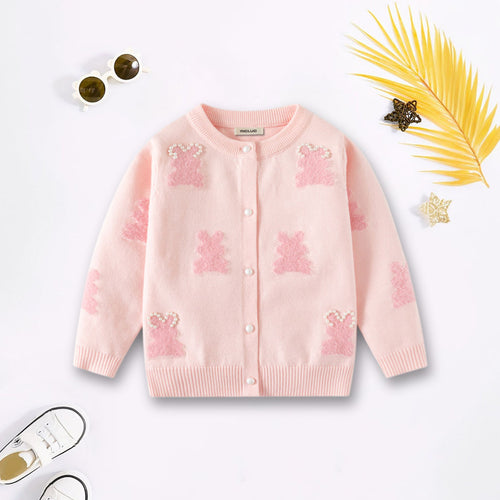 Girls Light Pink Self-Design Winter Cardigan Sweaters & Cardigans Light Pink 2-3 Y