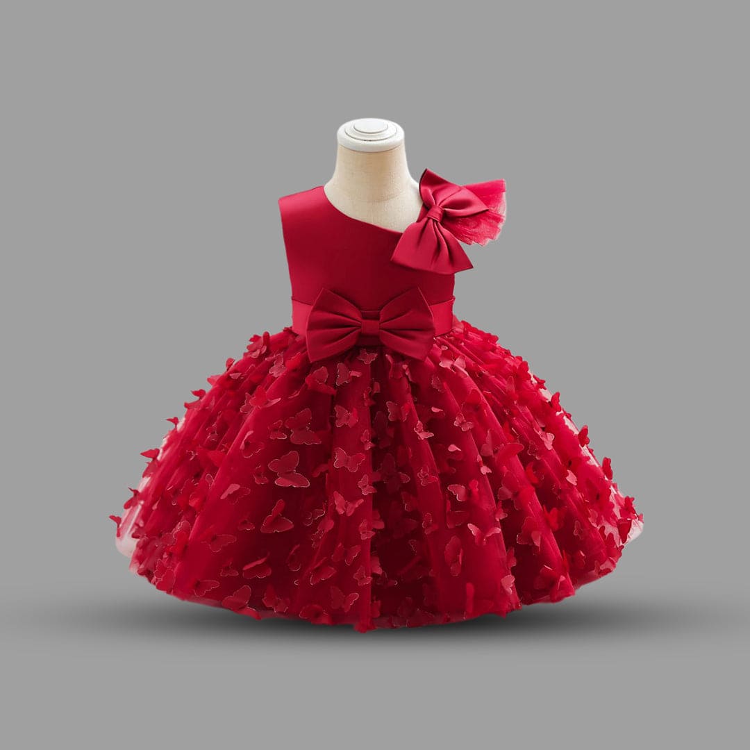 Girls Butterfly Applique Fit & Flare Dress Party Dresses Maroon 1-2 Y 