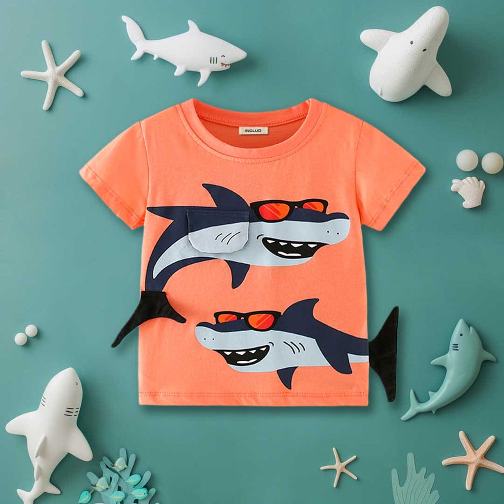 Boys Shark Print Short Sleeves T-Shirt