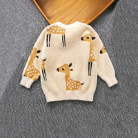 Girls Apricot Puffy Sweater With Self-Design Deer Patterns Sweaters & Cardigans